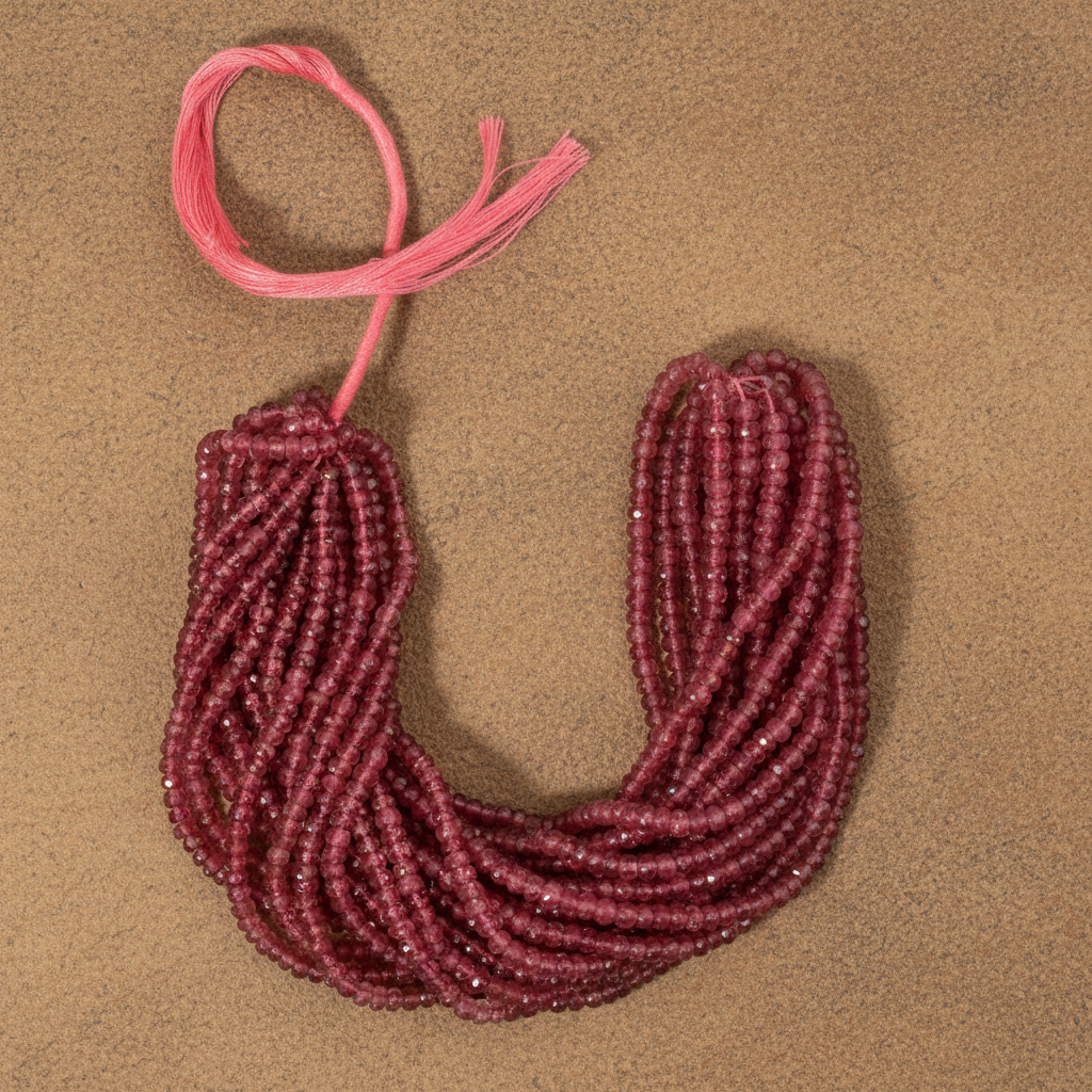 Fio de Turmalina Rosa Facetada 4mm Natural para Joalheria – 40cm