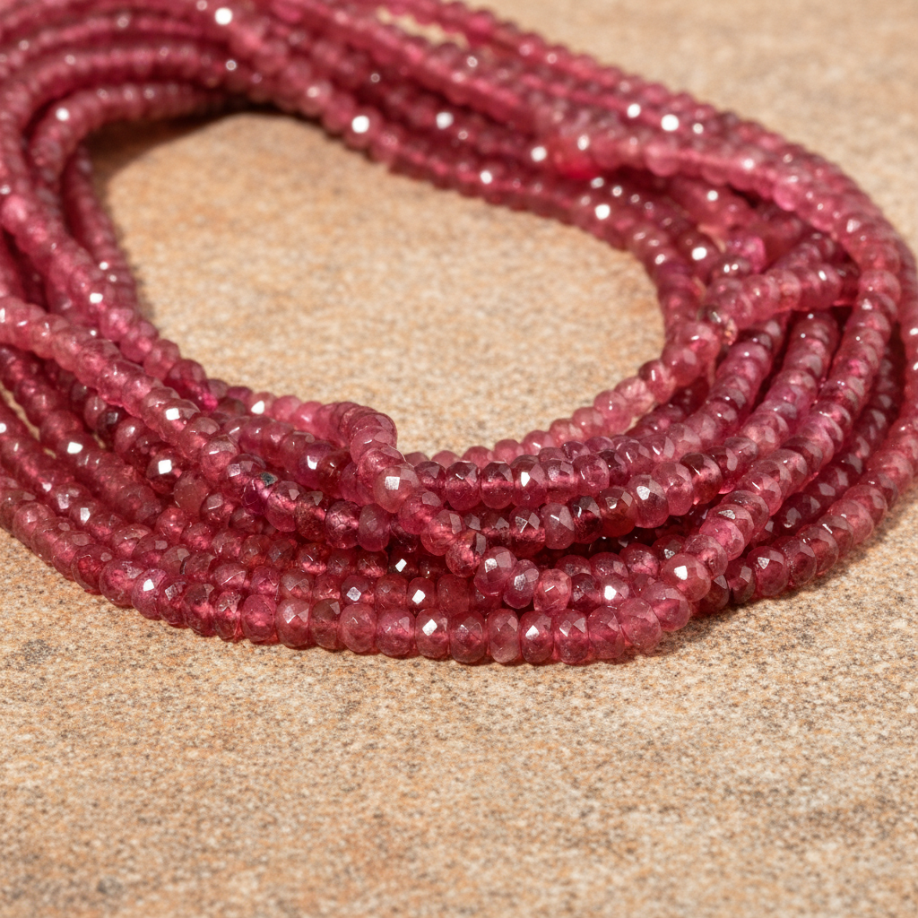 Fio de Turmalina Rosa Facetada 4mm Natural para Joalheria – 40cm