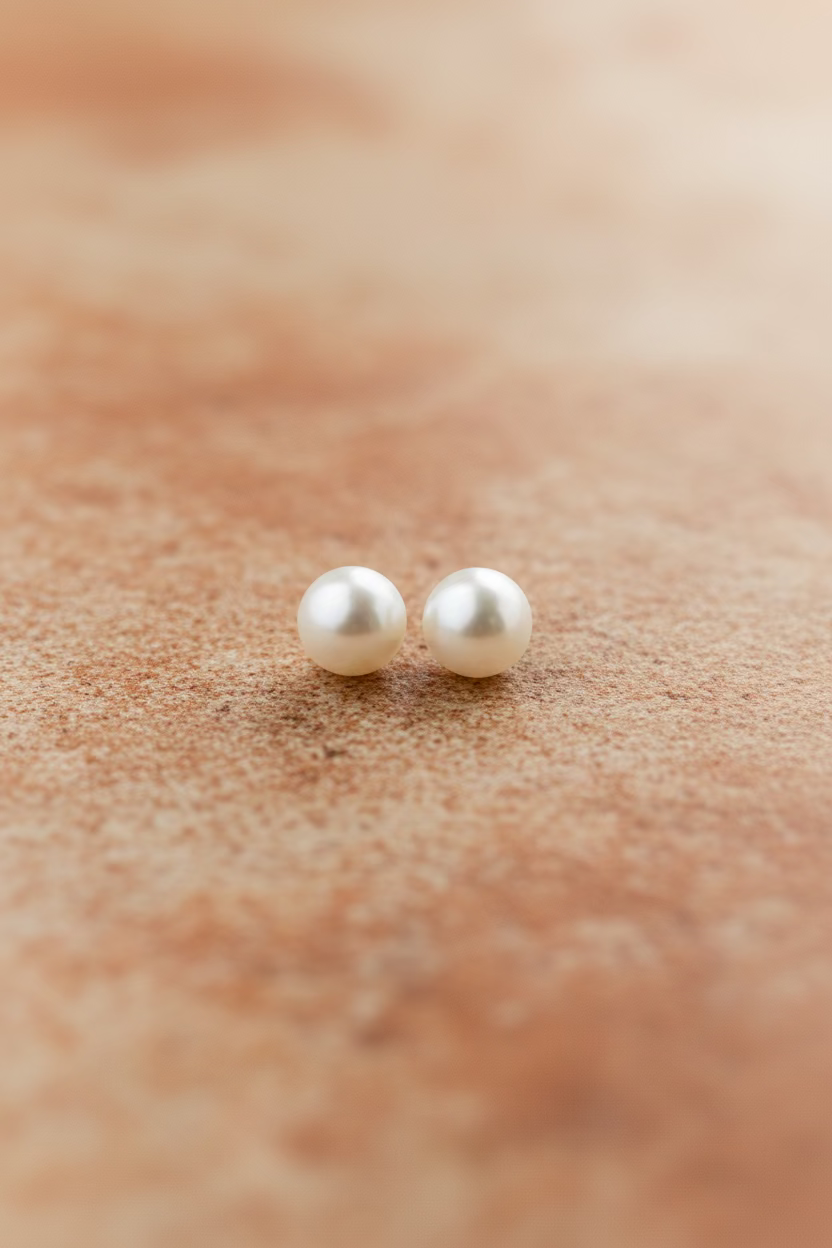 Par de Pérolas Redondas Naturais 8mm com Meia Furação (2 Peças)
