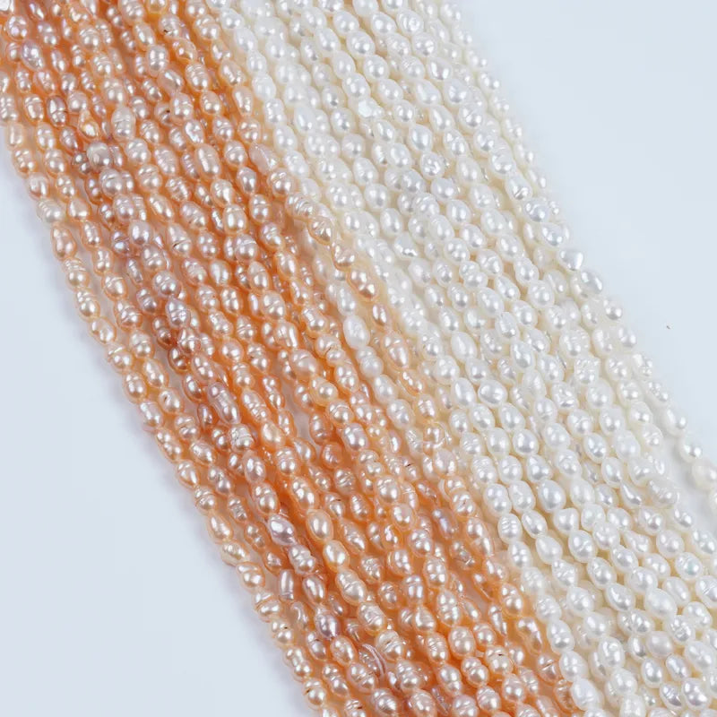 Perola Arroz B 3-4mm Branca e Rosa - 1 Fio - 40 cm