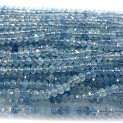 Água Marinha Botão Facetado 3x4 mm -1 Fio - 40 cm