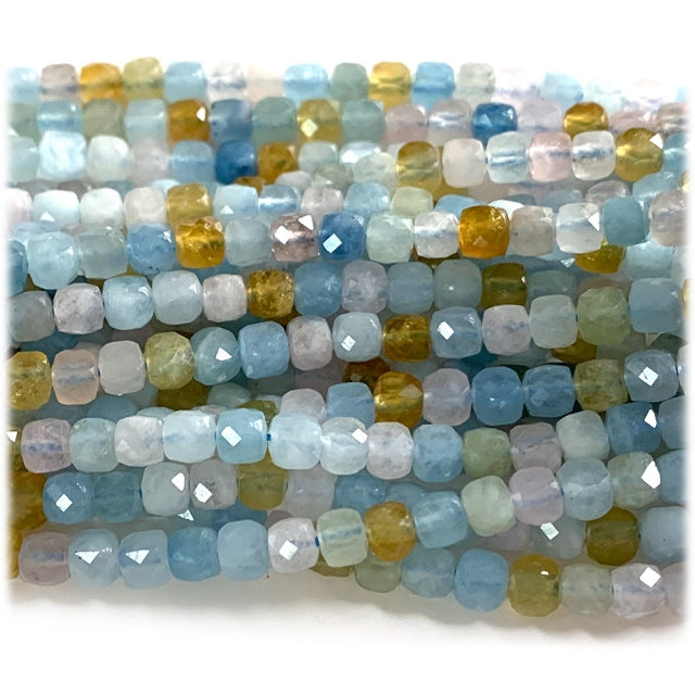 AGUA MARINHA & MORGANITA CUBO FACETADO 4-4.3 MM - 1 FIO - 39cm