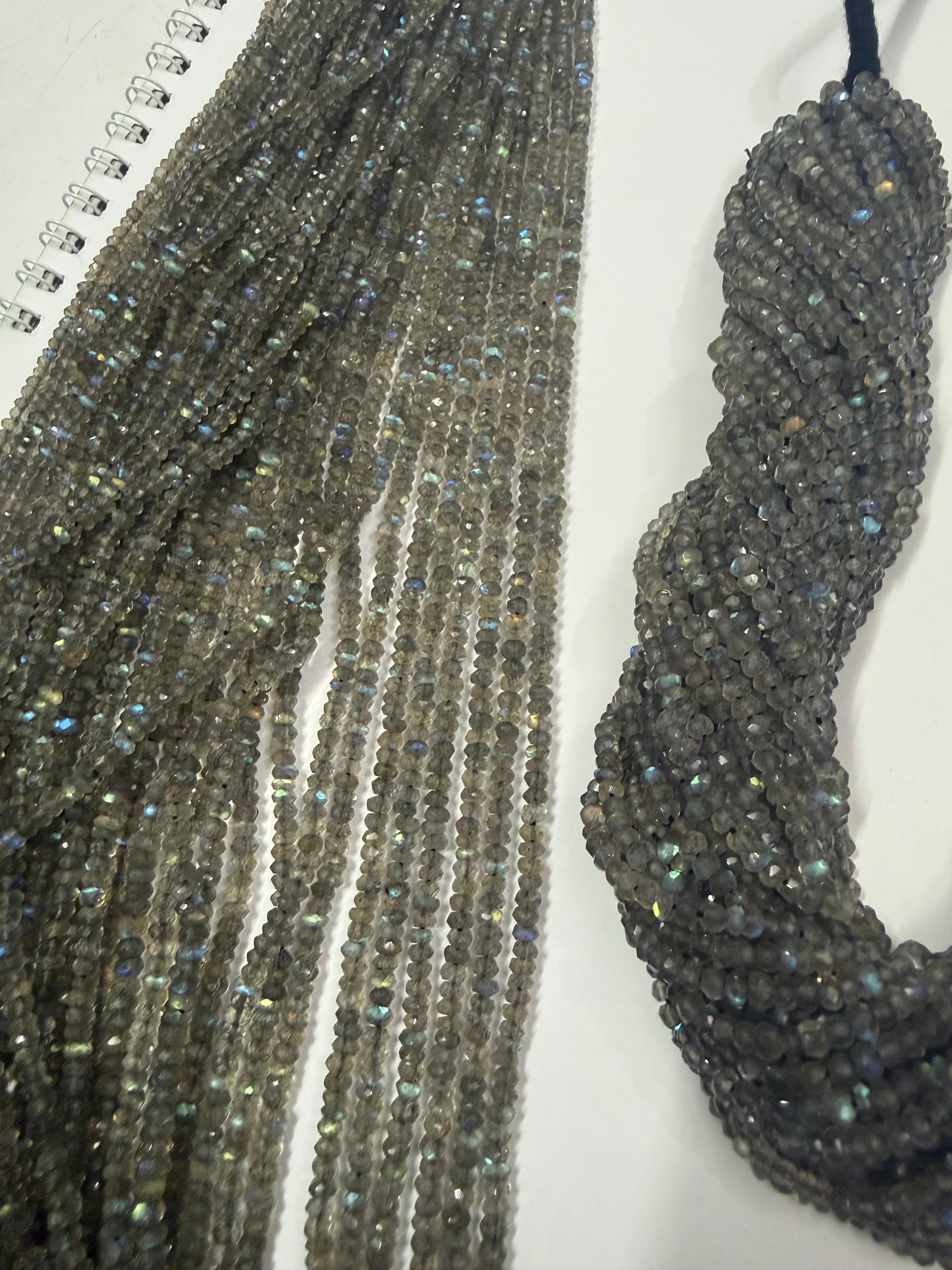 Labradorita Botão Facetado 3-4 mm - 1 Fio 38 cm