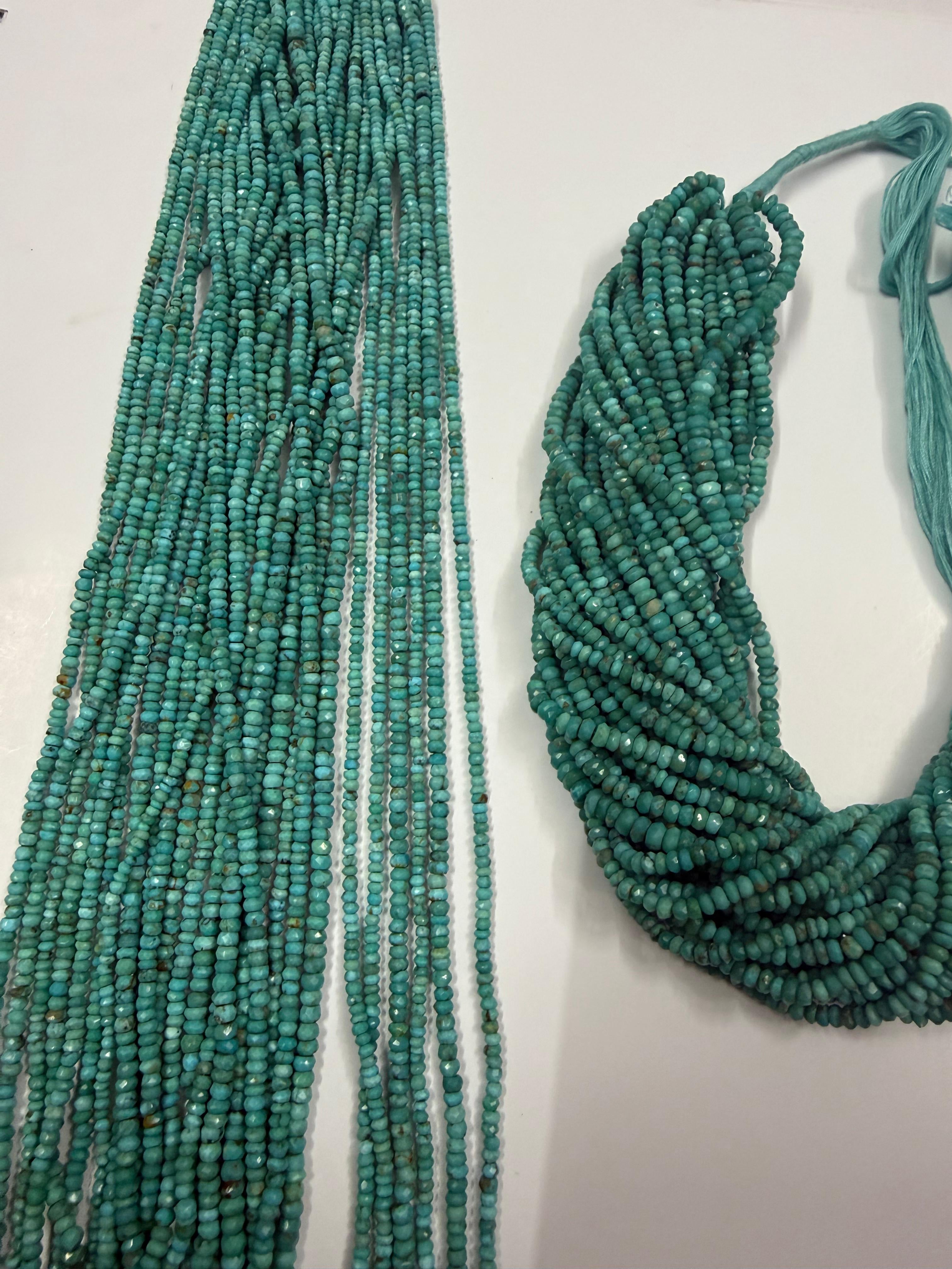 Turquesa Botão Facetado 3-3.5 mm - 1 Fio 38 cm