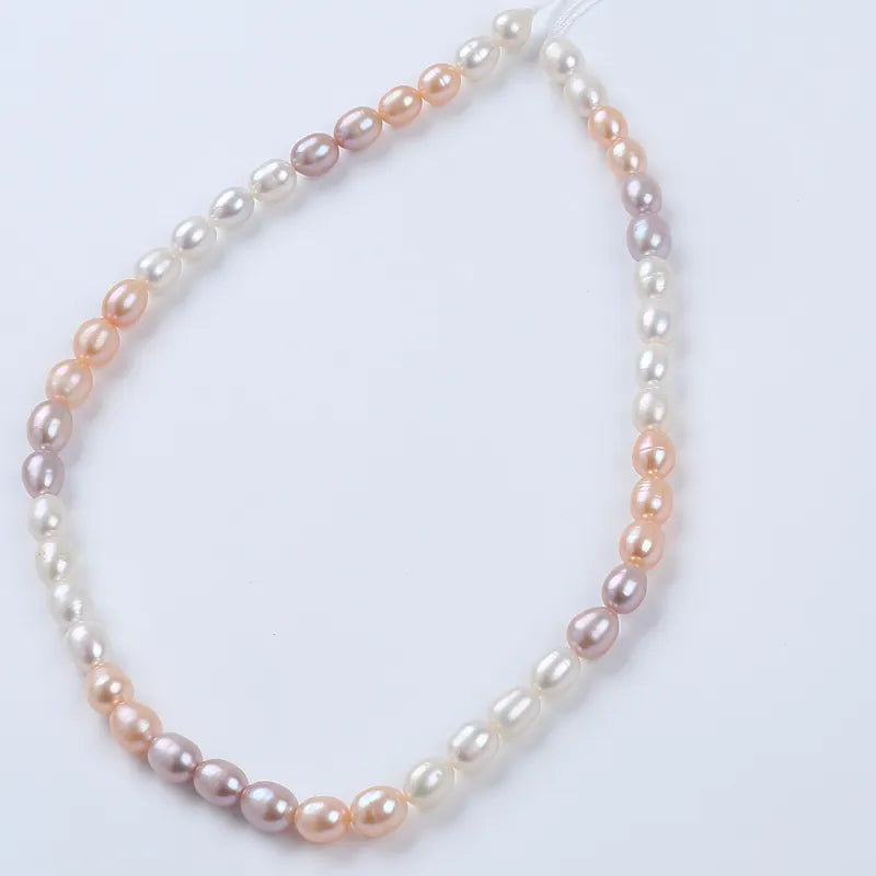 Perola Arroz 6-7 mm Branca,Rosa,Lavanda - 1 fio - 38 cm