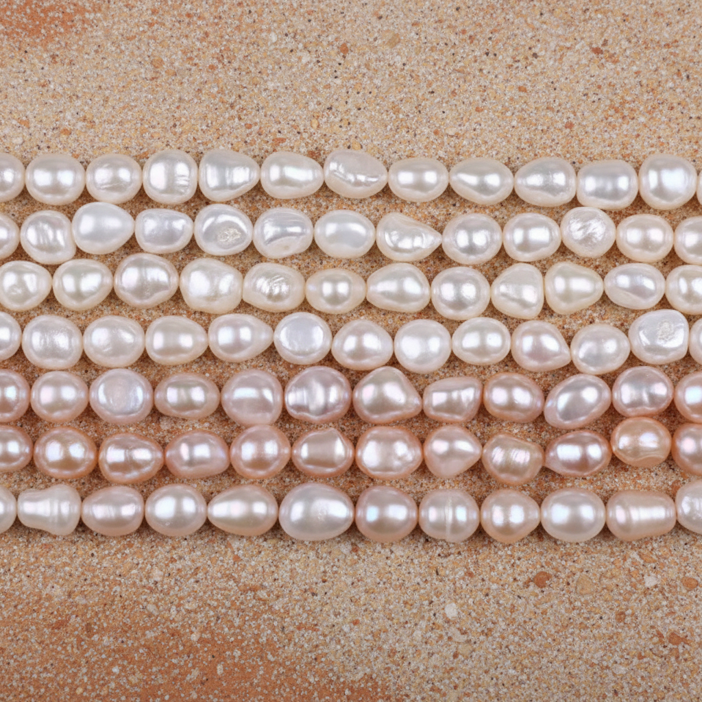 Fio de Pérola Barroca Natural 10–11mm Branco e Rosa – 45cm