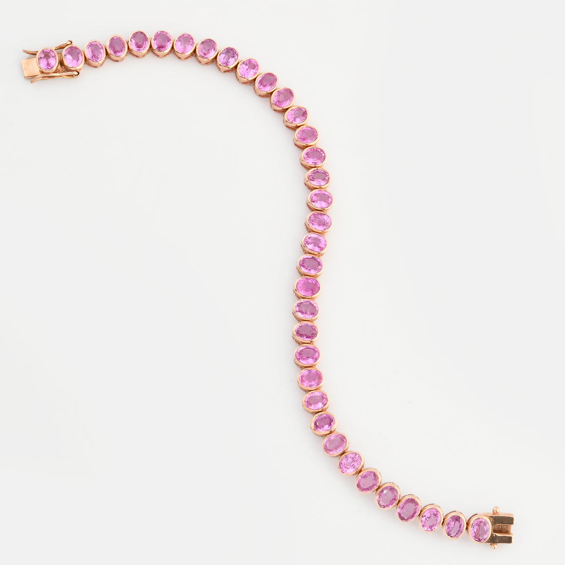 Pulseira Riviera Oval Bezel Set Safira Rosa