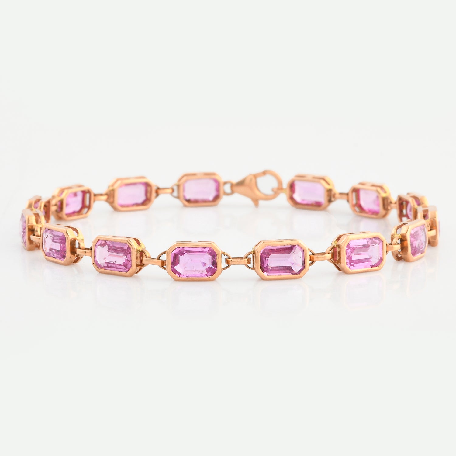 Pulseira Retangular Rose Cut Safira Rosa