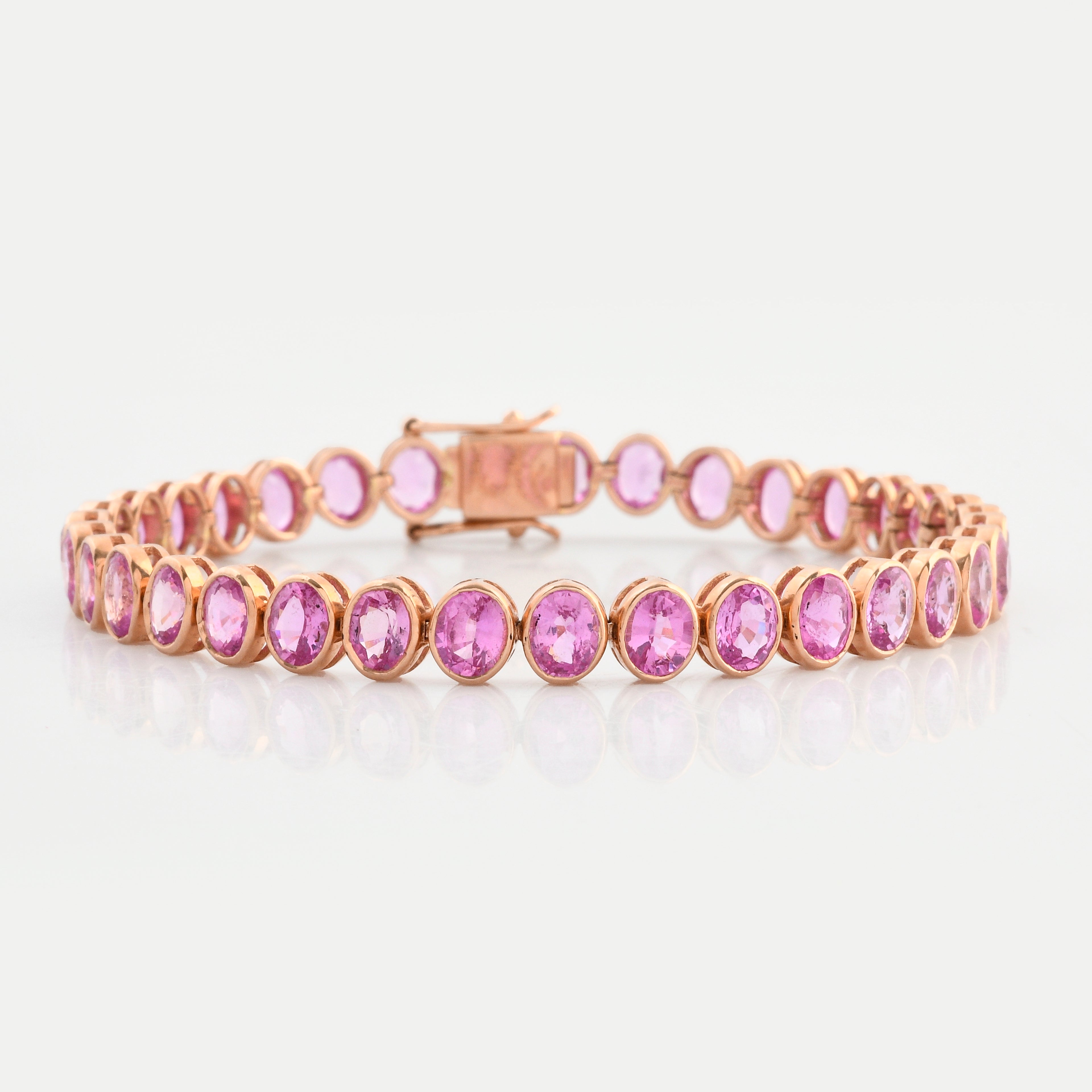 Pulseira Riviera Oval Bezel Set Safira Rosa