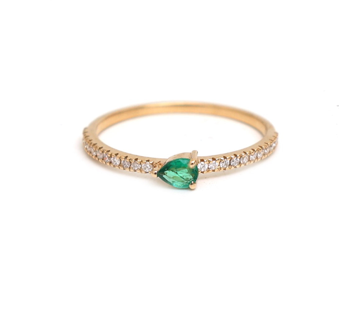 Anel Gota Esmeralda Ouro 18K