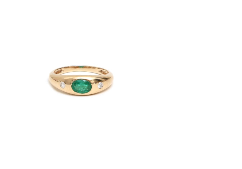 Anel Esmeralda Oval &amp; Diamante JPRG-1144 2808 14K