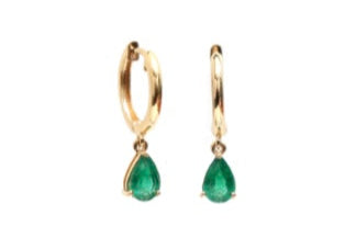 Brinco Gota Esmeralda Ouro 18K