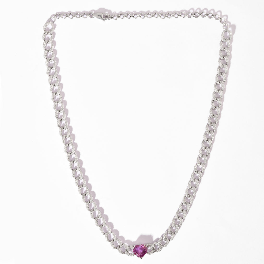 Colar Chain Heart Safira Rosa e Diamantes