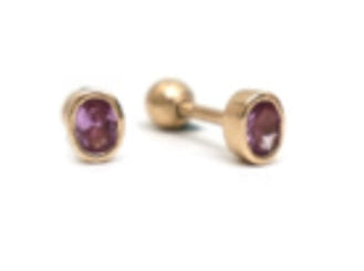 Brinco Piercing Safira Rosa Oval Ouro 14K
