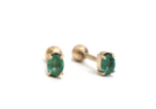 Brinco Piercing Oval Esmeralda Ouro 14K