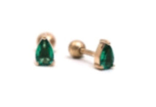 Brinco Piercing Gota Esmeralda Ouro 14K