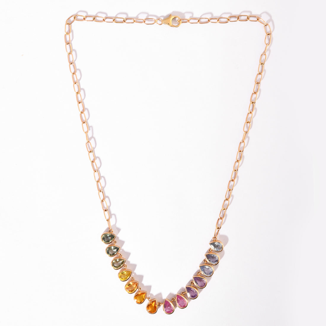 Colar Chain Gota Bezel Set Safira Multicolorida