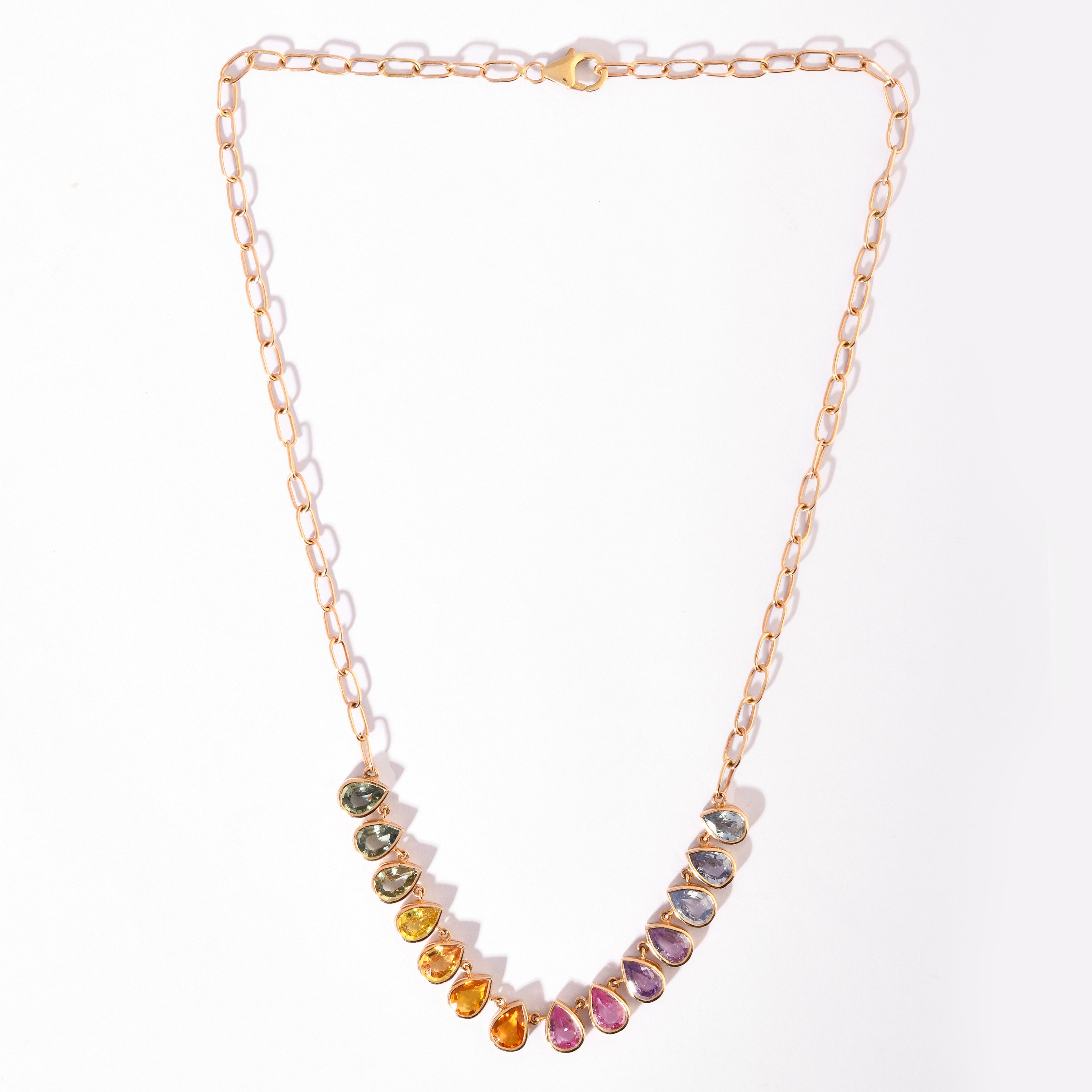 Colar Chain Gota Bezel Set Safira Multicolorida