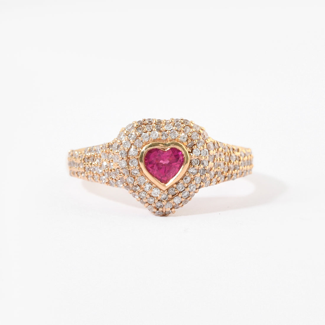 Anel Pinky Heart Pave Rubi e Diamantes