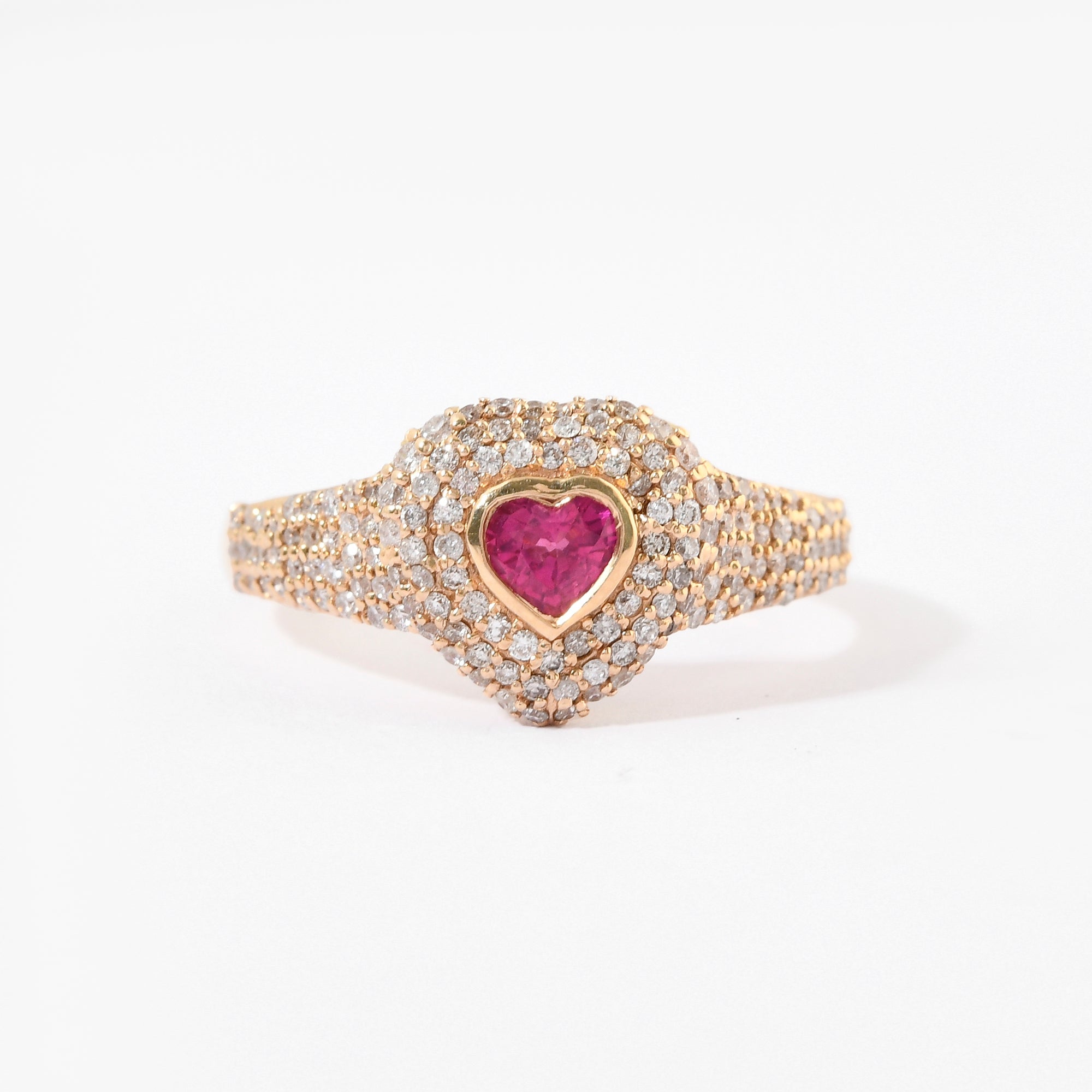 Anel Pinky Heart Pave Rubi e Diamantes