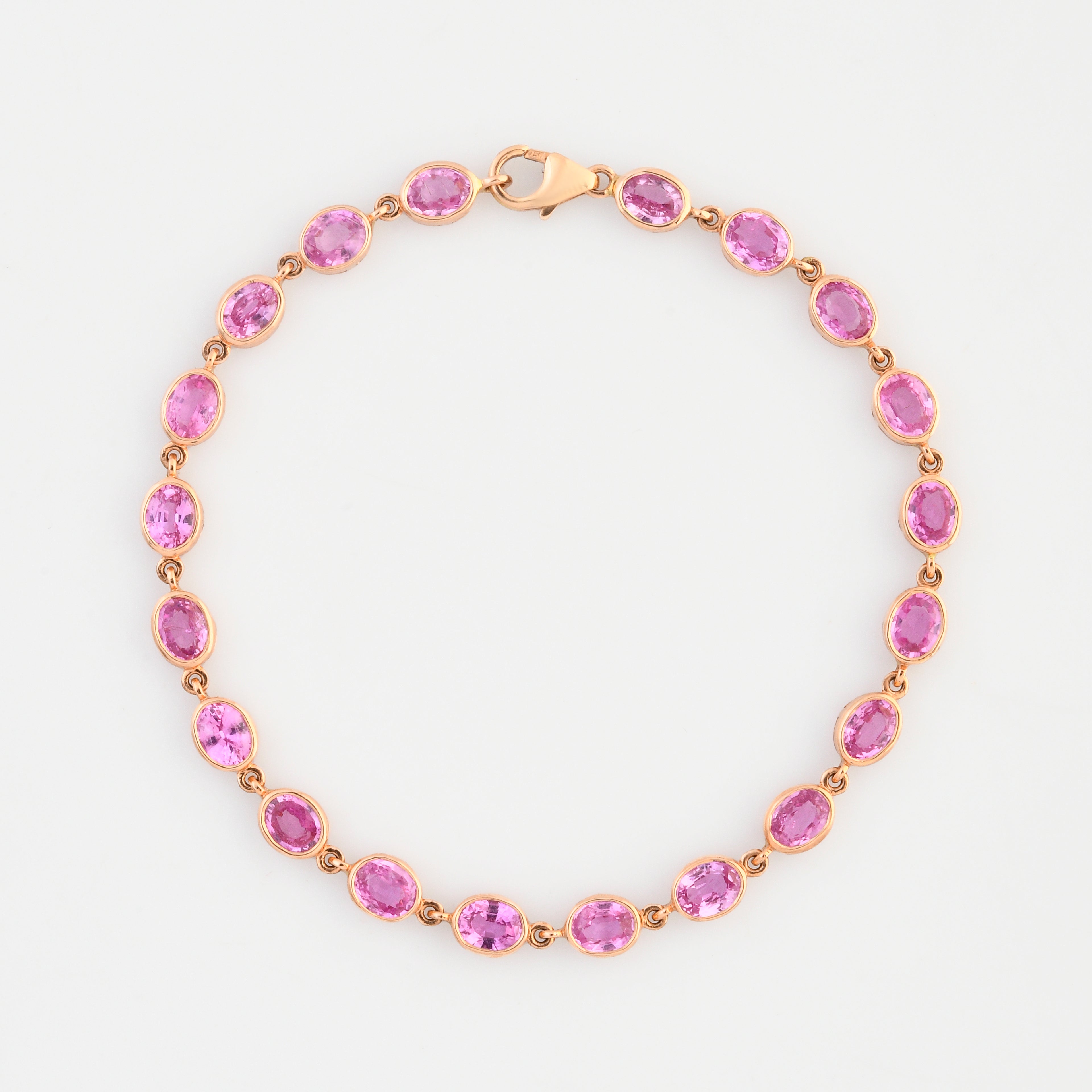 Pulseira Oval Rose Cut Safira Rosa