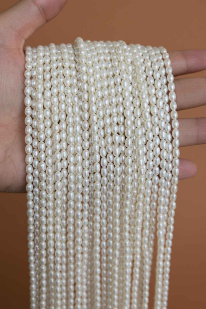 Perola Arroz Branca 2.5-3 mm - 1 Fio - 38-40 cm