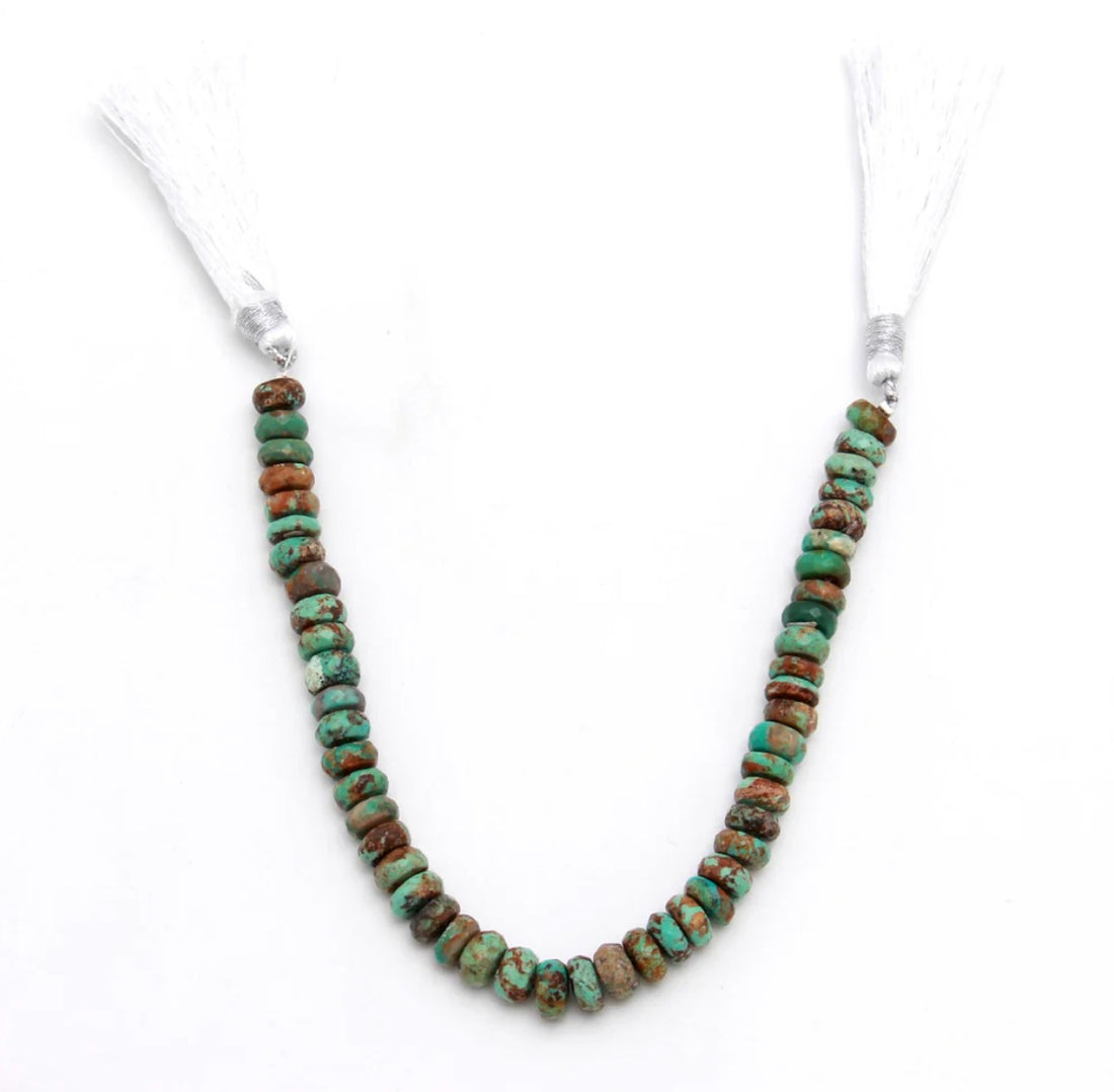 TURQUESA NATURAL BOTÃO FACETADA 7MM- 20CM-1FIO