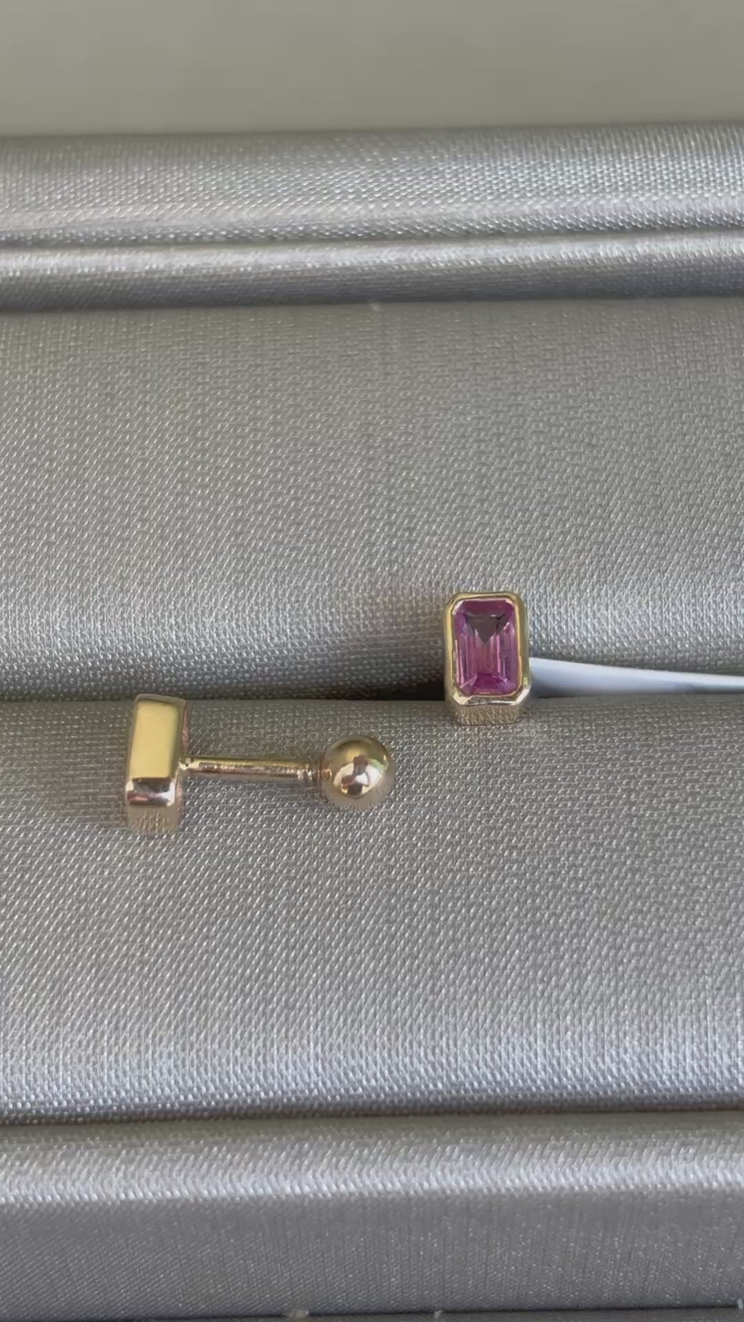Brinco Piercing Safira Rosa Ouro 14K