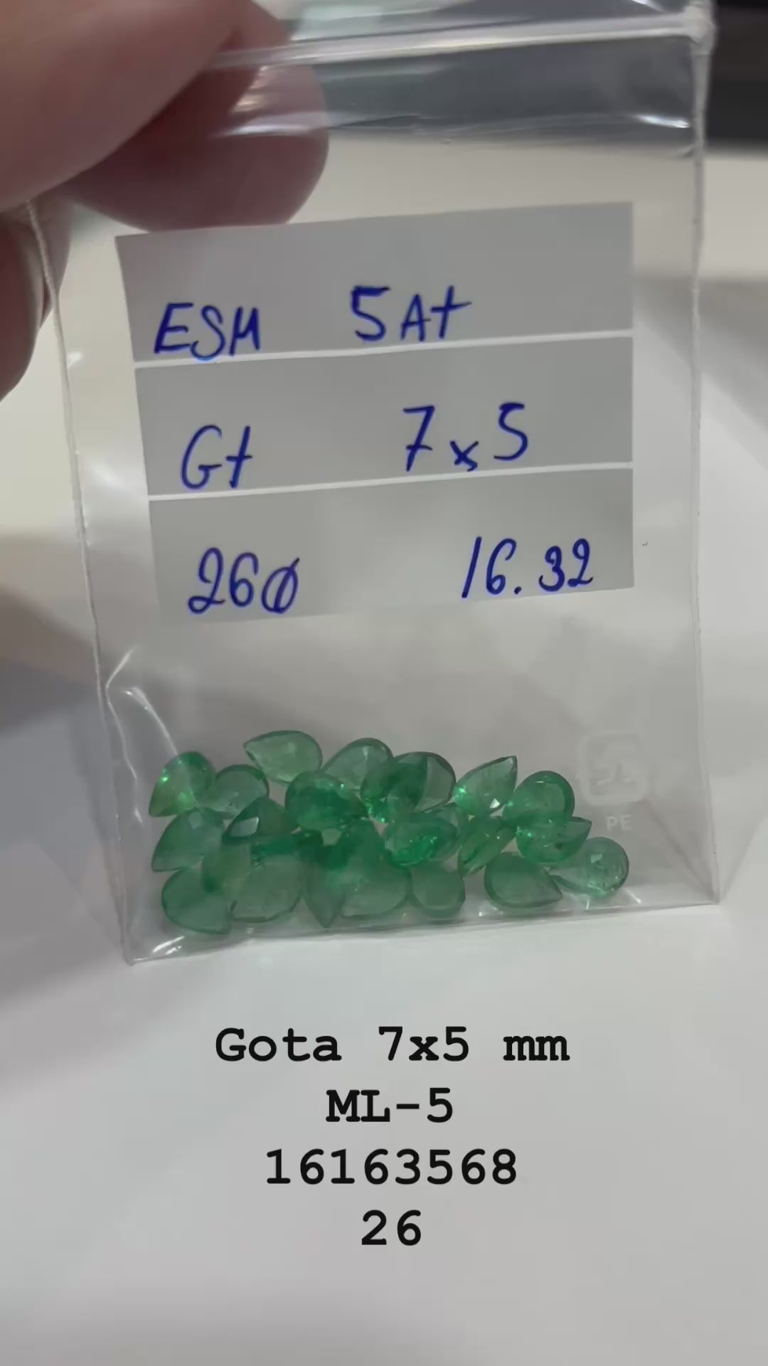 Esmeralda Gota 7x5 mm ML-5 5AT - Lote 16.32 cts - 26 Pedras Calibradas – Alta Qualidade para Joalheria