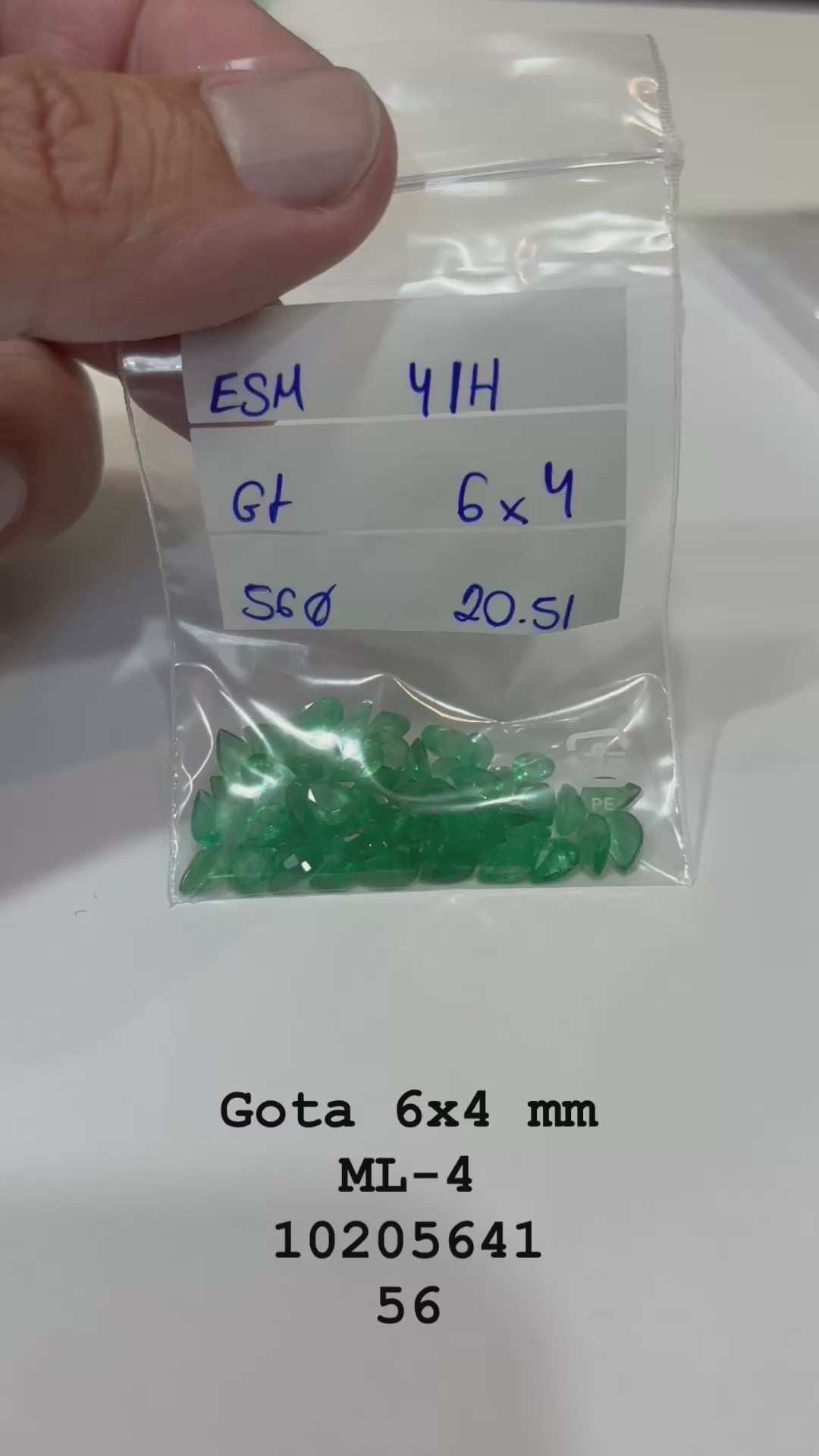Esmeralda Gota 6x4 mm Ml-4  4IH -Lote 20.56 cts - 56 Pedras Calibradas – Alta Qualidade para Joalheria
