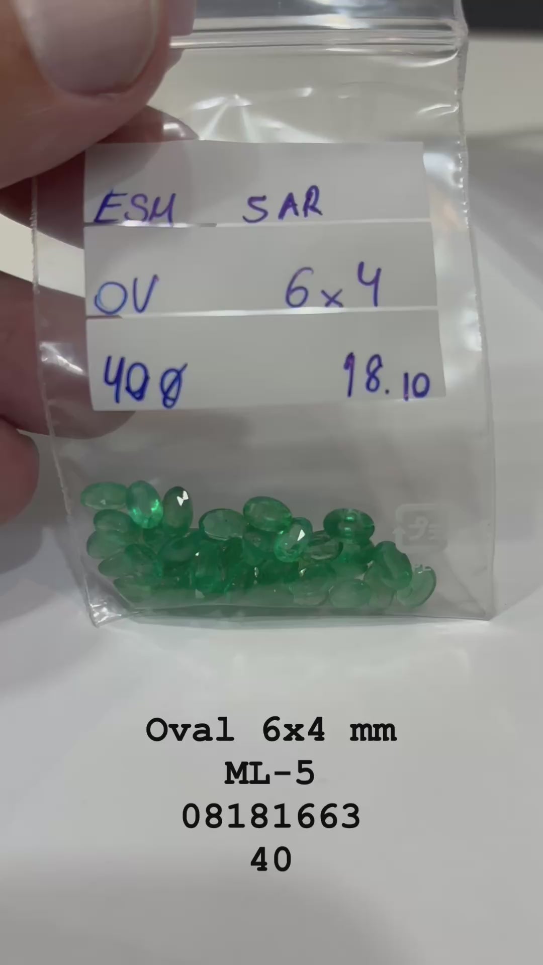 Esmeralda Oval 6x4 mm ML-5 -Lote 18.10 cts - 40 Pedras Calibradas – Alta Qualidade para Joalheria