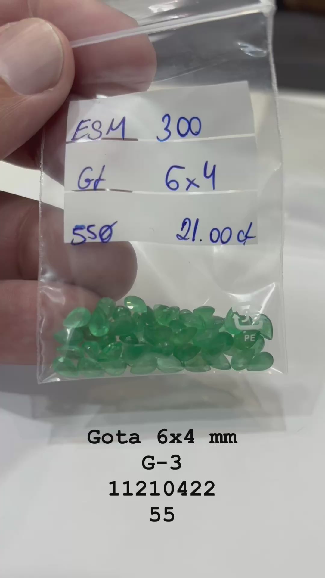 Esmeralda Gota 6x4 mm G-3  300 -Lote 21.04 cts - 55 Pedras Calibradas – Alta Qualidade para Joalheria