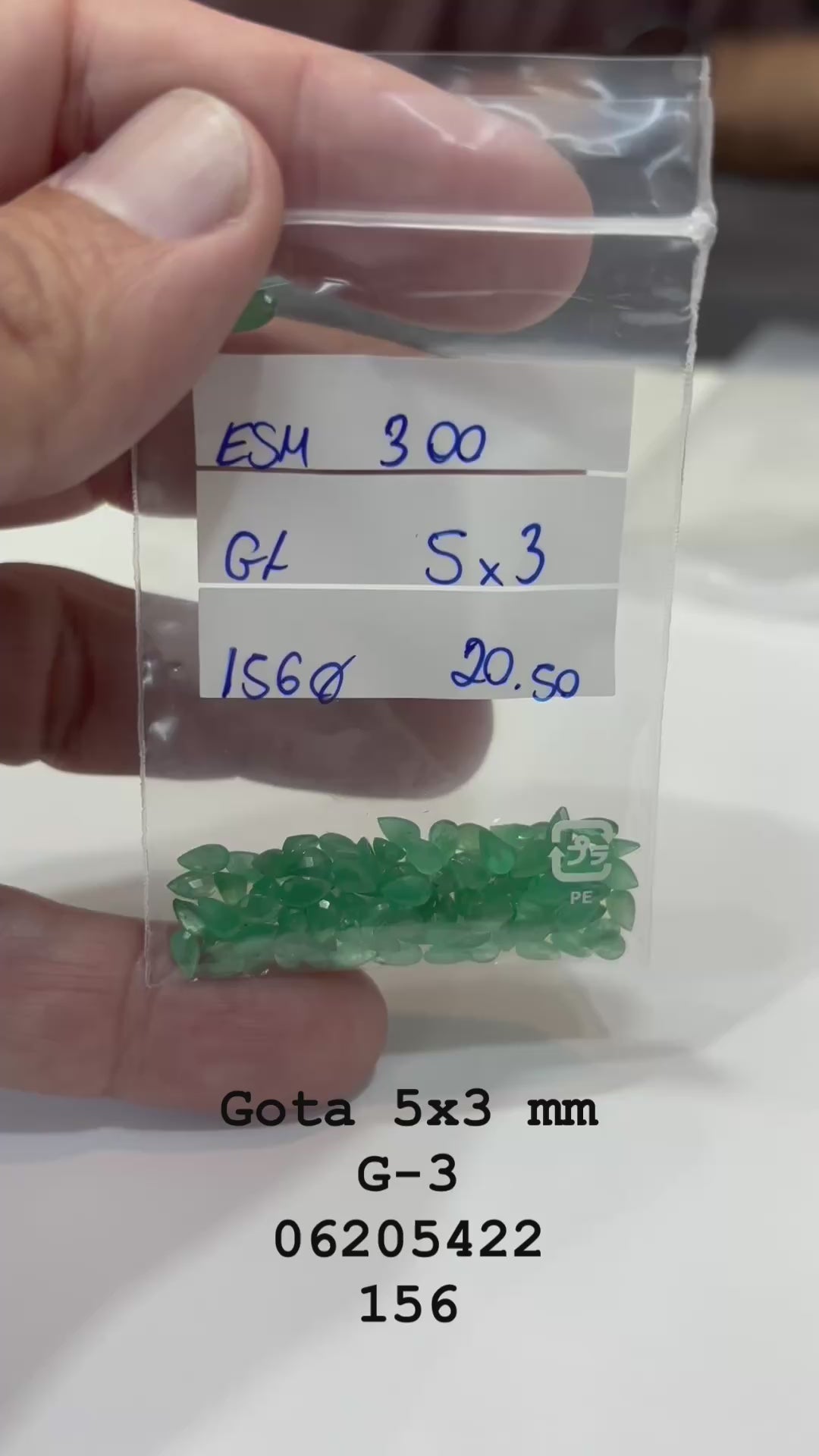 Esmeralda Gota 5x3 mm G-3 300 -Lote 20.54 cts - 156 Pedras Calibradas – Alta Qualidade para Joalheria