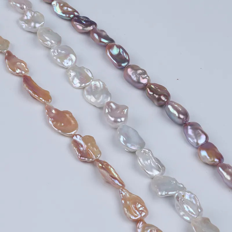 Perola Keishi 13-21 mm Branca,Rosa,lavanda - 1 fio - 38 cm