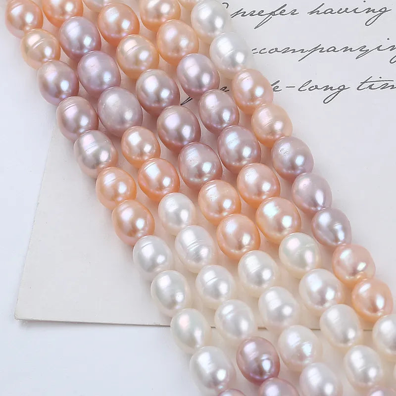 Perola Arroz 6-7 mm Branca,Rosa,Lavanda - 1 fio - 38 cm