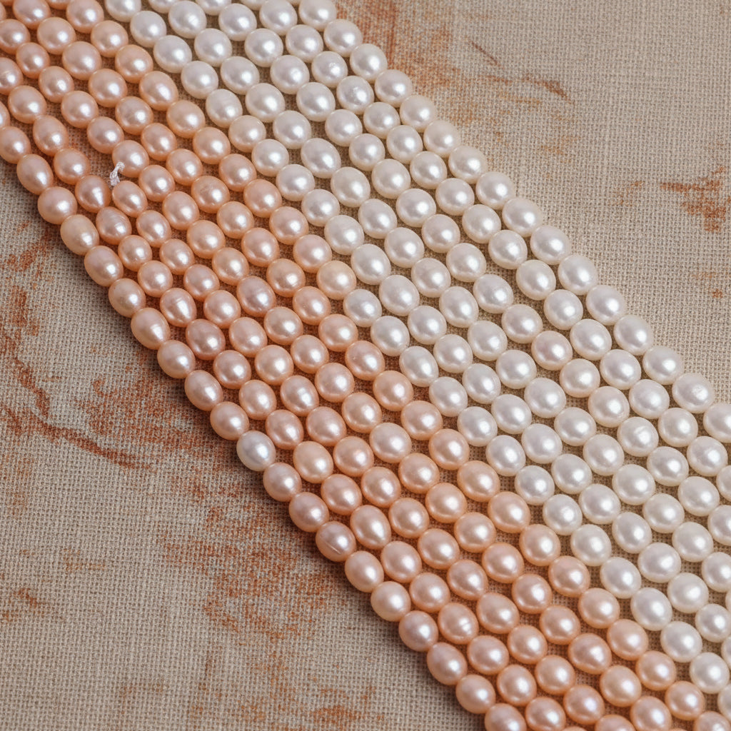 Perola Arroz 8-9mm Branca e Rosa - 1 Fio - 40 cm
