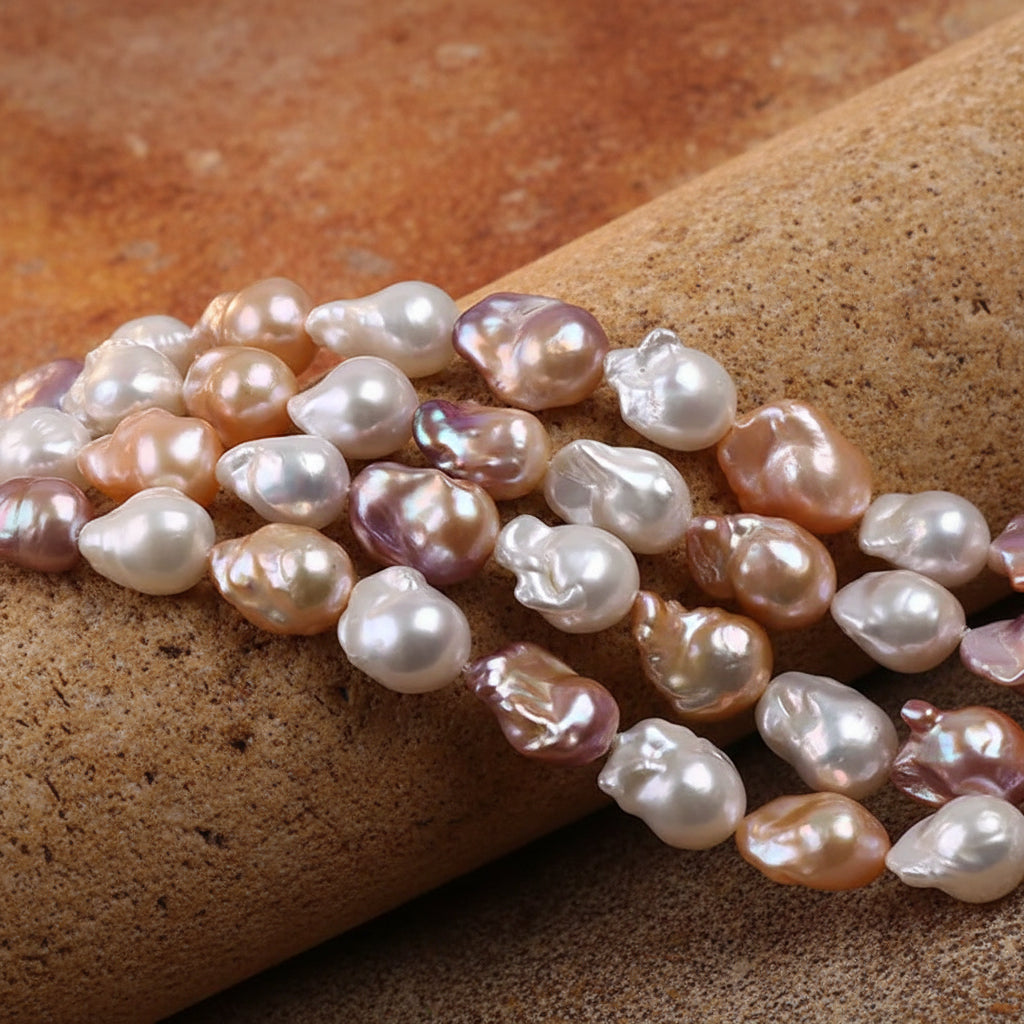 PZ-1074 - Natural Big Size Freshwater Baroque Shape Real Pearls Natural Color Pearl Strings