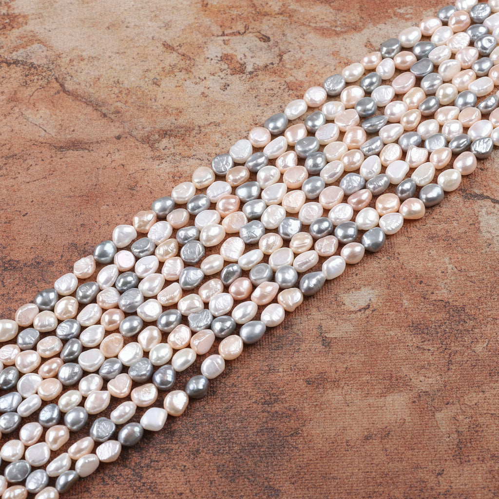 Fio de Pérola Multicolor Natural 7–8mm – 38cm para Joalheria Artesanal