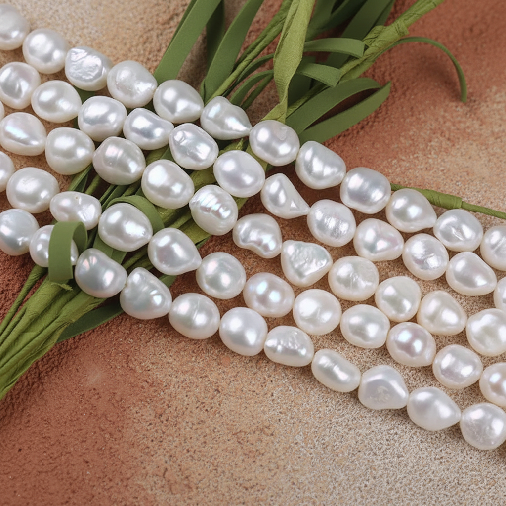 Fio de Pérola Barroca Natural 10–11mm Branco e Rosa – 45cm